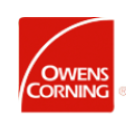 A red square with the words owens corning on it.
